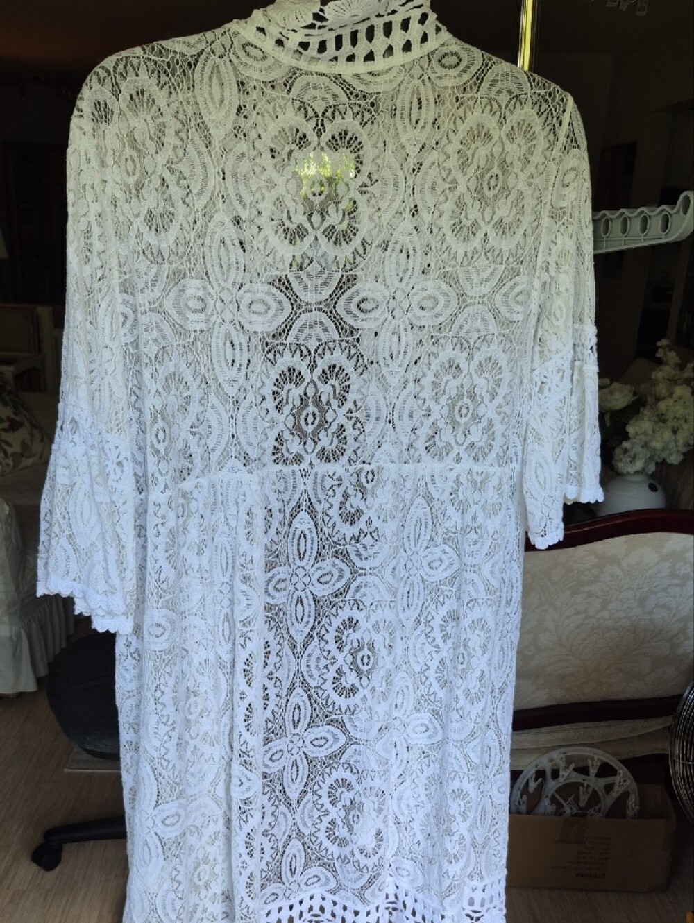 White Lace Crochet Swim Coverup Kimono